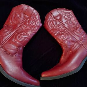 Elegant Red Embroidered Ankle Booties